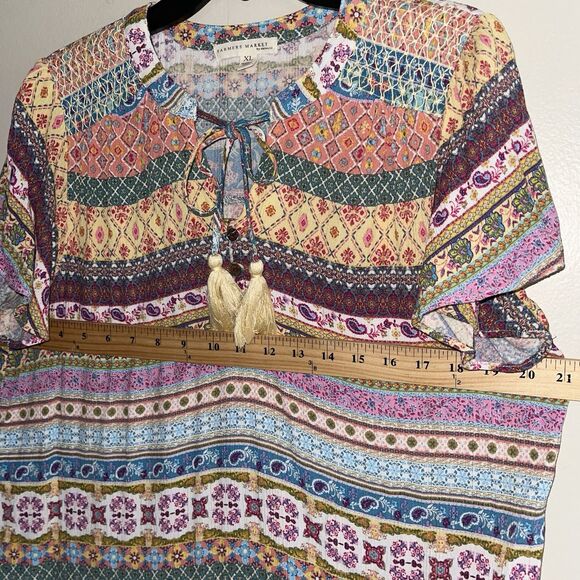 Farmers Market Boho Tunic Top XL Peasant Flowy Colorful Print Casual Keyhole - Picture 6 of 11